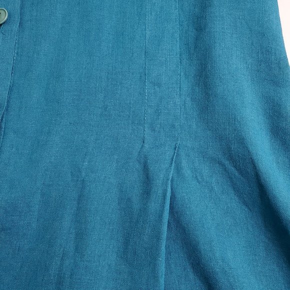 FLAX Womens Button-Up Shirt Tunic M Linen Short Sleeve Teal Blue Lagenlo… - Picture 6 of 9